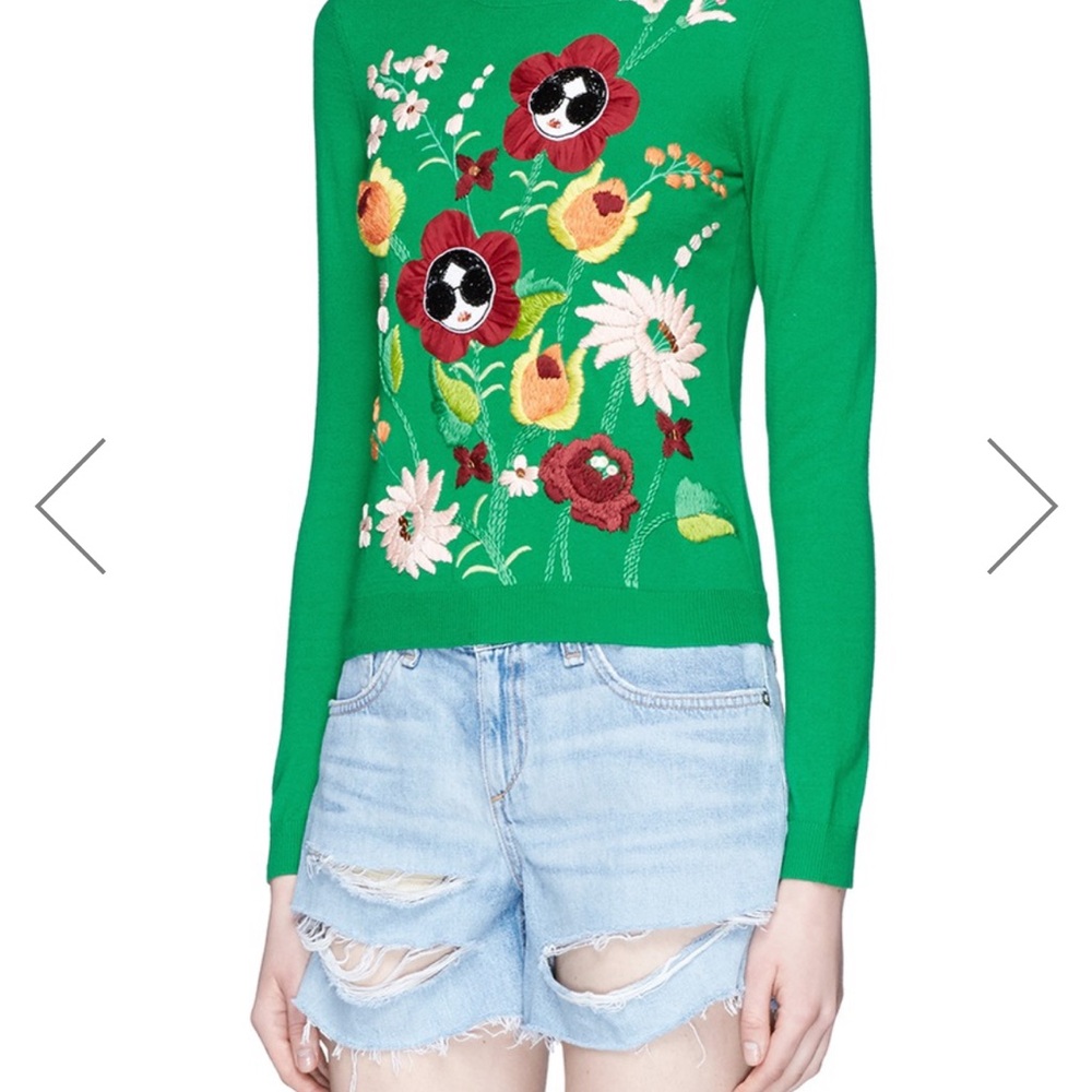 Alice + Olivia Green Floral Sweater